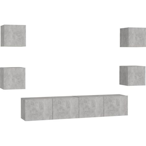 Conjunto de muebles mueble aparador TV televisión salón dormitorio salón 6 piezas madera contrachapada gris 020025047