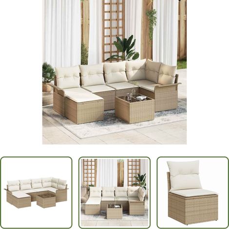 Poly-Rattan - Gartensofa-set mit Speicher 7 pcs Beige Poly-Rattan (1/5)