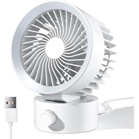 Ventilateur de bureau USB - Flux d'air puissant - Réglable en continu - Extra silencieux - Portable - Pour maison, bureau, dortoir et ordinateur portable - Blanc (1/5)