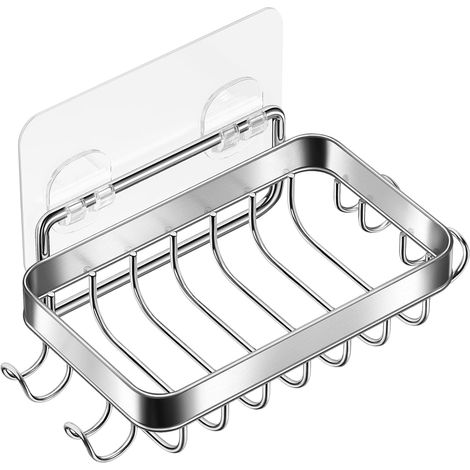 Porte-savons muraux pour douche, boîtes à savon antirouille avec trous de drainage, boîtes à savon rectangulaires autocollantes (sans trous) pour carrelage de salle de bain, argent (1/5)