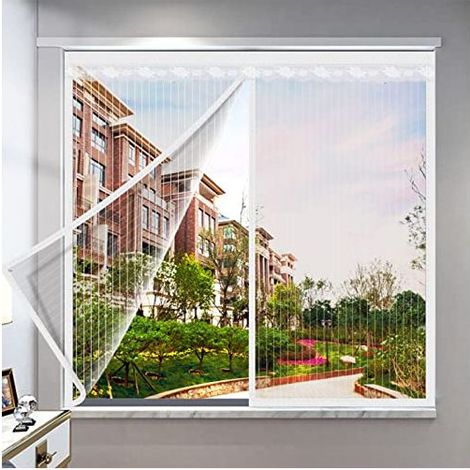 Moustiquaire Fenetre Magnetique, Rideau Anti Mouche Fenetre Aimanté, Rideau Anti Moustique Fenetre Rideau Porte Anti Insectes à Scratch Toile Sans Percage Ouverture Interieur Amovible (130x150, blanc) (1/5)