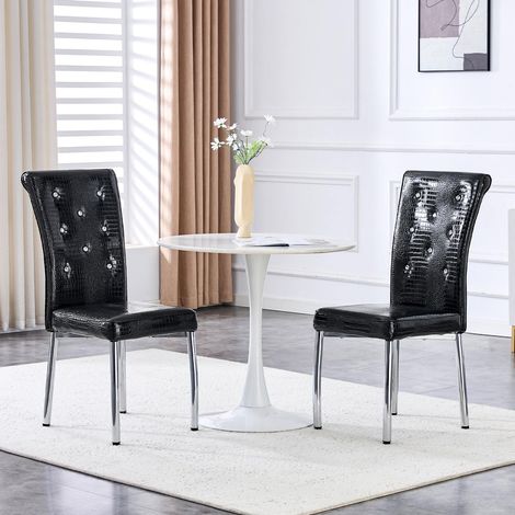 Lot de 2 chaises rétro simili cuir crocodile avec boucle cristal pieds métal (1/5)