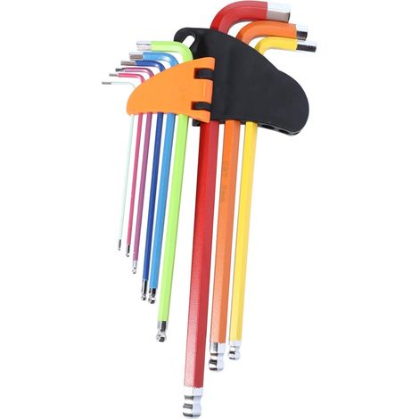 Kit de 9 Clés Hexagonales Couleurs Variées en Acier Chrome-vanadium Finition Polissage Multifonction pour Entretien Véhicule et Jardin (1/5)