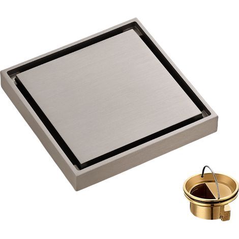 10cm x 10cm Pure Copper Floor Drain, Square Floor Drain, Invisible Design, Nickel Plated (1/4)
