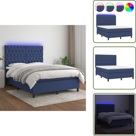 Boxspringbett mit Matratze & LED Blau 140x200 cm Stoff - Boxspringbett - Doppelbett - Bettenrahmen - Schlafsystem - Lattenrost
