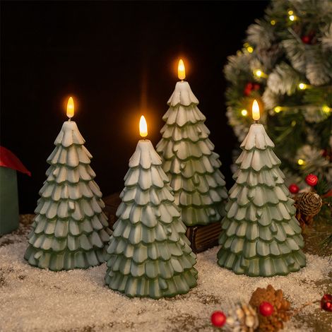 Lot de 4 Bougies LED Sapin de Noël, Chandelles Sans Flamme en Cire Réaliste, Fonctionnement à Piles pour Décoration (1/5)
