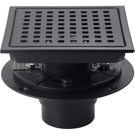 Siphon de sol de douche carré de 6 pouces (environ 15,2 cm) avec bride, grille à motif amovible, acier inoxydable SUS 304 de qualité alimentaire, filigrane et certification CUPC, noir mat (1/5)