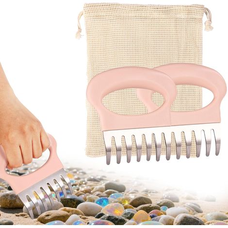 2 Pieces Rake Fleas Sand Beach Comb with Pocket Net Rake Manual Shovel Beach Shovel for Scooping Shells Glass Hunting Tools Sea (1/5)