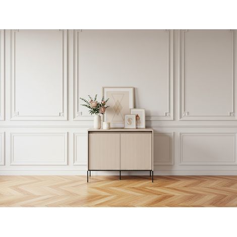 BOBOCHIC - Buffet 2 portes 100 cm LENARA avec tasseaux et LED Beige (1/5)
