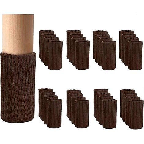 Lot de 32 chaussettes de protection pour pieds de meubles - Chaussettes tricotées couleur café, protections de sol double épaisseur pour pieds de chaises, couvre-pieds de chaises très élastiques (1/5)