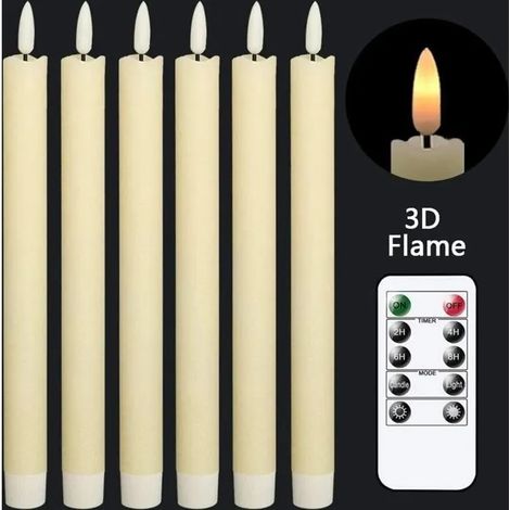 6x bougies coniques à LED, bougies vacillantes, bougies de table avec minuterie, télécommande, à piles, décoration de Noël ODIPIE (1/4)
