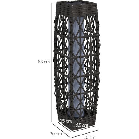 Lampe solaire d'extérieur en rotin, allumage automatique, LED, résistante aux intempéries, structure métallique, 20 x 20 x 68 cm, grise (1/5)