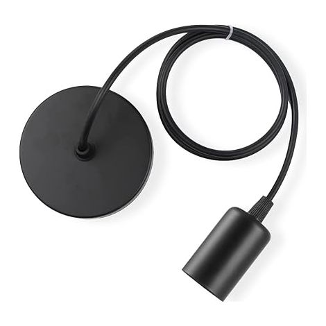 Black E27 Hanging Lamp, Cable Pendant Light, Hanging Metal Accessories, Adjustable Cable 100 cm for Cafe Shop Bedroom Bar (1/5)