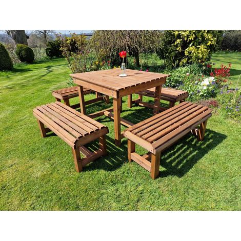 Contemporary 8 Seater Garden Table and Bench Set - Timber - L150 x W150 x H75 cm - Fully Assembled (1/3)