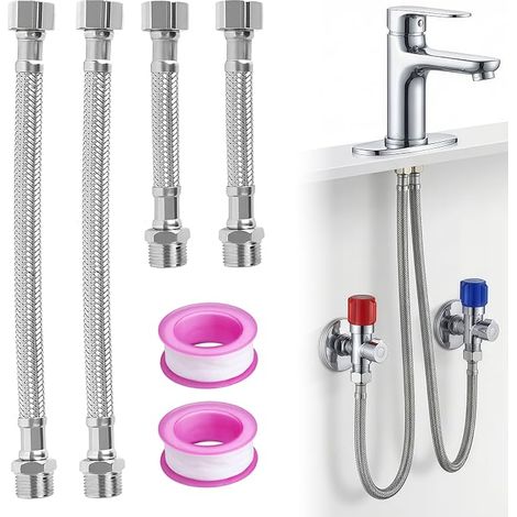 tuyaux flexibles 3/8, en acier inoxydable 304, blindé, 3/8", pour robinet, salle de bain, WC, cuisine (10 cm et 20 cm) (1/2)