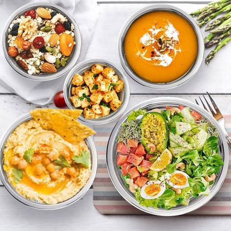 Bol à MéLanger 5PièCes, Saladier en Acier Inoxydable Bol de Service Empilable avec Couvercles HerméTiques pour la Cuisine, la (1/4)