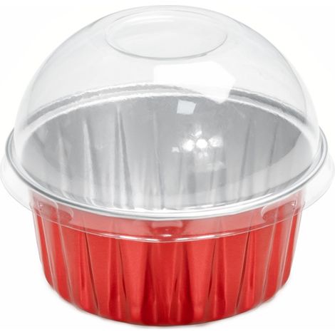 Moldes para pasteles, mini moldes de aluminio para hornear, moldes desechables para cupcakes, olla para crème brûlée (1 roja con tapa) (1/5)