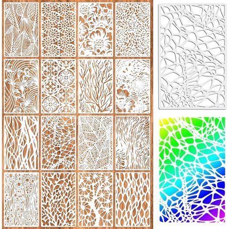 16 Pièces Pochoirs pour Peinture en Plastique,28 × 18 cm DIY Pochoirs Pochoirs de Peinture Réutilisables,Pochoirs de Peinture Réutilisables pour DIY Scrapbooking Bois Meubles Mur Maison Décor (1/5)