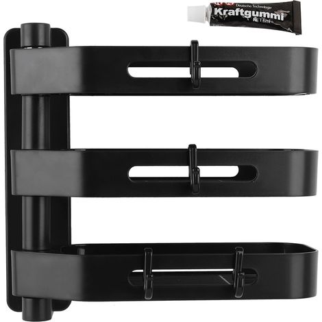 Rack De Rangement Mural Rotatif 180 Degres - 3 Niveaux - Adhesif - Pour Salle De Bain - Noir (1/5)