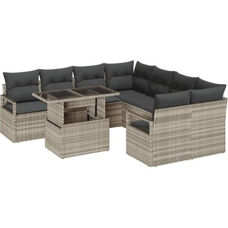 Maison Exclusive - Set Divano da Giardino 9 pz 8-Numero di posti Grigio chiaro (1/5)