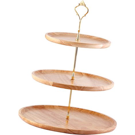 Obstteller aus Holz, natürlich strukturiert, schlicht, elegant, robust und langlebig, Servierplatte für Speisen, Kuchen und Obst, 20+25+30 cm, dreistöckig (1/5)