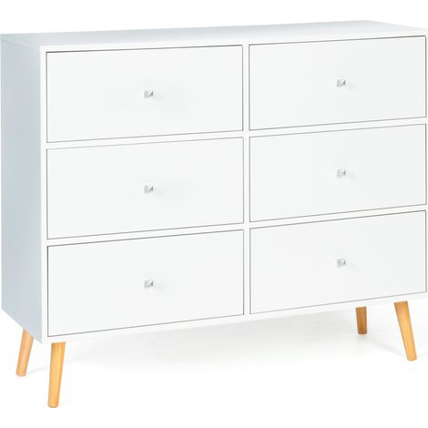 Idmarket – Commode enfant 6 tiroirs blanche – Dimensions 110 x 36 x 90 cm – Panneaux de particules – Finitions soignées avec poignées chrome