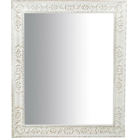 WOODEN VERTICAL/HORIZONTAL Hanging Wall Mirror WITH ANTIQUED WHITE FINISHING Rectangular  MADE IN ITALY