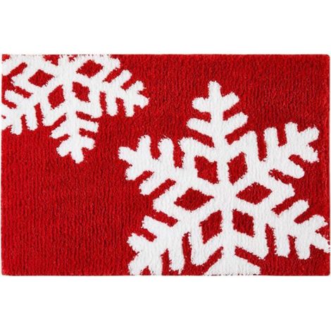 Tapis De Bain - 40 X 60 Cm - Antidérapant Caoutchouc - Microfibre Peluche - Rouge Blanc Flocons - 1 Pièce (1/4)