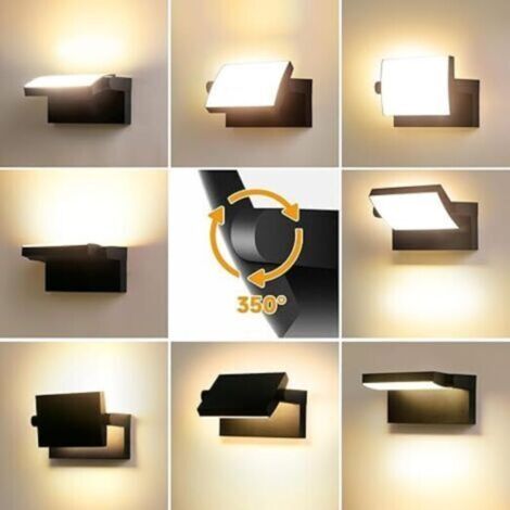 NALOOKAMIC  Noir Applique Extérieur LED avec panneau LED pivotant à 350°3000K Blanc Chaud Projecteur Exterieur étanche IP65 [Classe énergétique F]