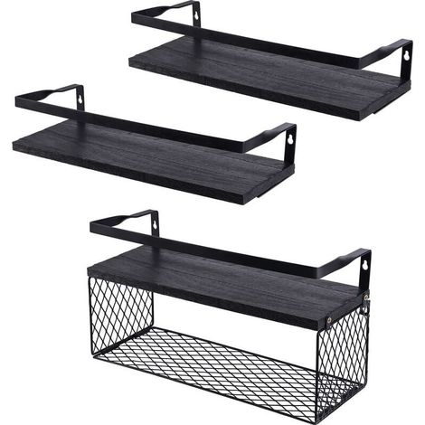 RHG Etagère et rangement de douche,Étagères flottantes avec panier de rangement en fil métallique, étagères de salle de bains au-dessus des toilettes avec garde-corps en métal