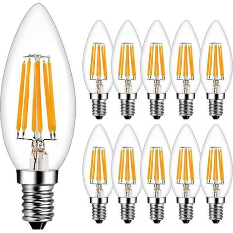 Ecleanfy - Ampoules LED Filament Flamme E14 Blanc Chaud 2700K 600LM Ampoule LED Non-Dimmable Lot de 10 [Classe énergétique A++] (1/5)