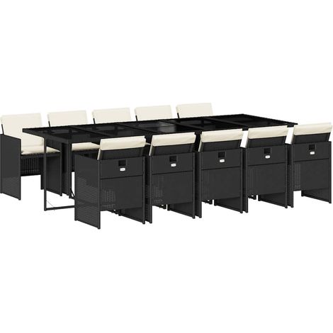 Maison Exclusive - Set de comedor jardín 11 pzas con cojines ratá (1/5)