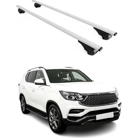 OMAC Barres de toit pour Ssangyong Rexton Y400 2017-2020 – TÜV / DIN 75302:2019 – Antivol inclus – Charge max 75 kg – 2 barres Argent (1/4)