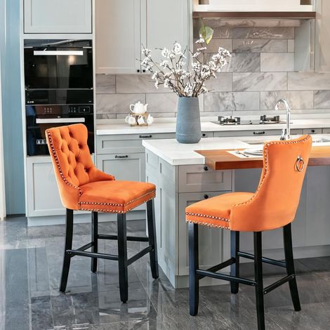 Tabourets de bar en velours orange lot de 2 60 x 50 x 103 cm (1/5)