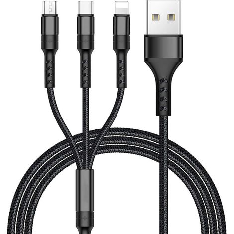 Câble Multi USB, 3 en 1 Multi Chargeur USB Câble en Nylon Tressé avec Micro USB Type C Connecteurs pour Samsung Galaxy S10/S9/S8,Huawei p30/P20,Honor,OnePlus,Wiko,Kindle 1.2M (Noir) NPTERBL (1/4)