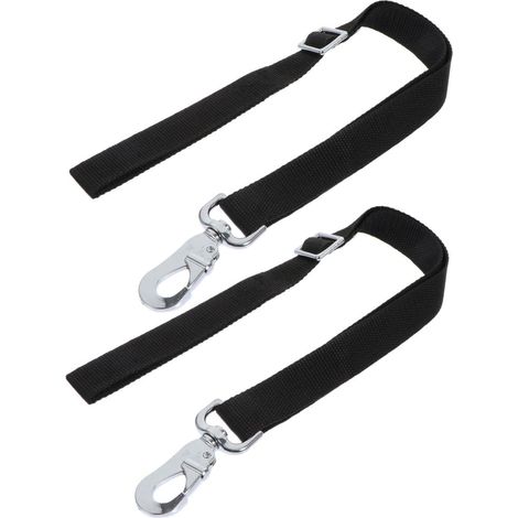 Sangle de Seau pour Cheval Réglable en Nylon, 2 Pièces Noires Tresse et Métal, Fixation Ajustable Boucle Créative, Utilisation Facile pour L’alimentation au Box (1/5)
