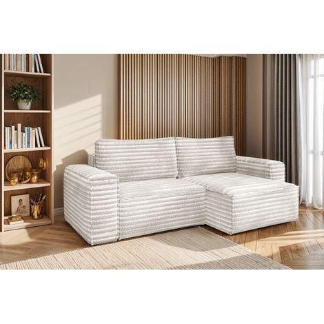 L-förmiges Bohoo-Ecksofa mit Schlaffunktion stoff Velo Ecru Rechts (1/5)
