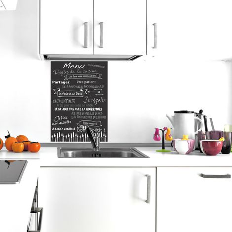 Sticker décoratif, illustration texte sur les règles de la cuisine sur un fond noir, 68 cm X 48 cm (1/2)