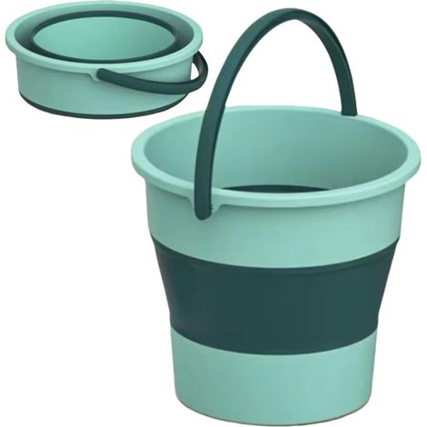 Seau pliable en silicone, seau multifonctionnel peu encombrant pour le camping, les bains, la pêche et le nettoyage - Vert - 16,8 L-AquaForge (1/5)