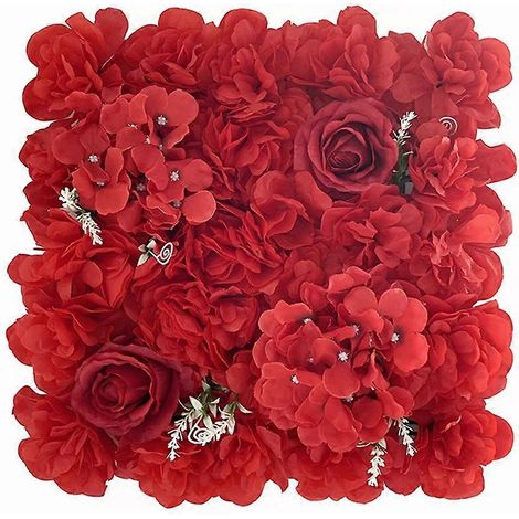 Décoration murale de fleurs artificielles (roses fausses) à faire soi-même, 35 x 35 cm, pour fond de mariagerouge (1/5)