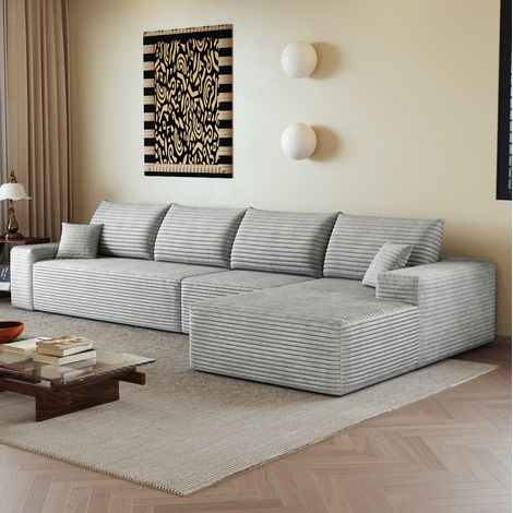 Divano angolare modulare 340x175x83 cm in tessuto grigio, senza montaggio - MEUBLIV (1/5)