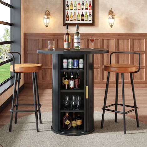 Table de bar ronde avec rangement, table haute de 91,6 cm avec armoire, aspect bois en MDF, charge jusqu’à 75 kg, pour bar et salon (1/5)
