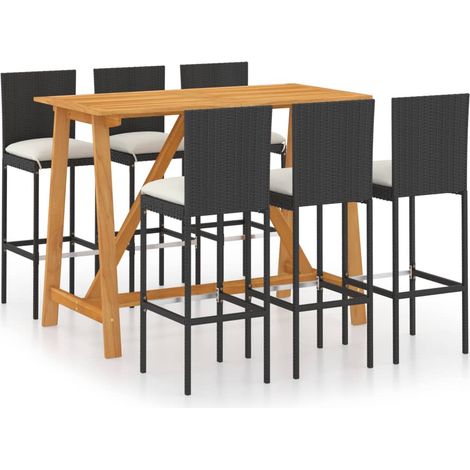 Set de 1 Table et 6 Tabourets de bar de jardin avec coussins, Ensemble Table et Chaises Noir OIB9140E (1/5)