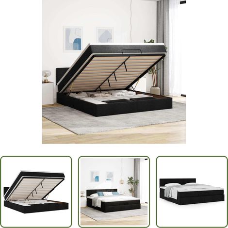 vidaXL Taschenfederkern - Ottoman-Bett mit Matratze Schwarz 180x200 cm Stoff (1/5)