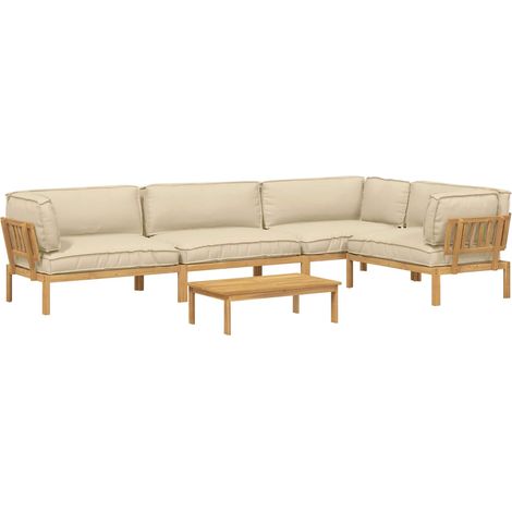 Sofa Set Plain 5 pcs Beige and Light Brown Solid Acacia Wood vidaXL (1/5)