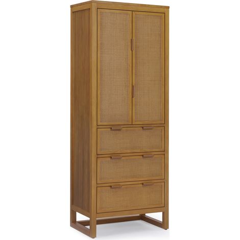 Teamson Home Hatteras Wooden Linen Cabinet Rattan Doors 165cm Tall, Natural (1/5)