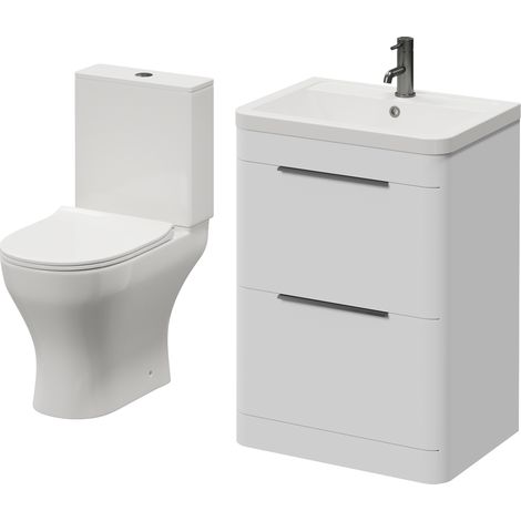 Oslo Gloss White 1150mm Vanity and Jubilee Toilet Suite with Anya Basin - 1150mm - Gunmetal Grey 300mm Finger Pull