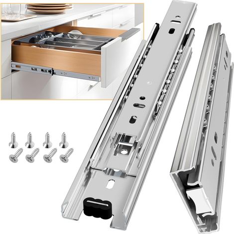 Kindfiber OÜ-Glissiere pour tiroir 400 mm Glissière de tiroir latéral rail coulissant coulisse tiroir sortie totale à bille pour placard et Charge Argent 1 Paire (1/5)