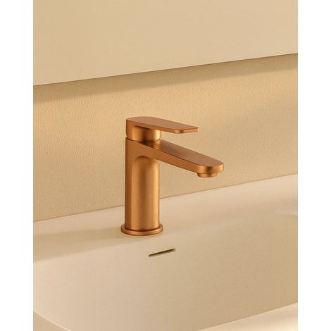 Miscelatore lavabo senza scarico in ottone oro rosa spazzolato Momo (1/3)