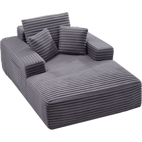 Chaise longue 1380 mm de large, chaise longue d'intérieur surdimensionnée sans os, fauteuil de lecture moderne rembourré avec coussins et accoudoirs, canapé-lit profond pour salon, chambre, gris (1/5)